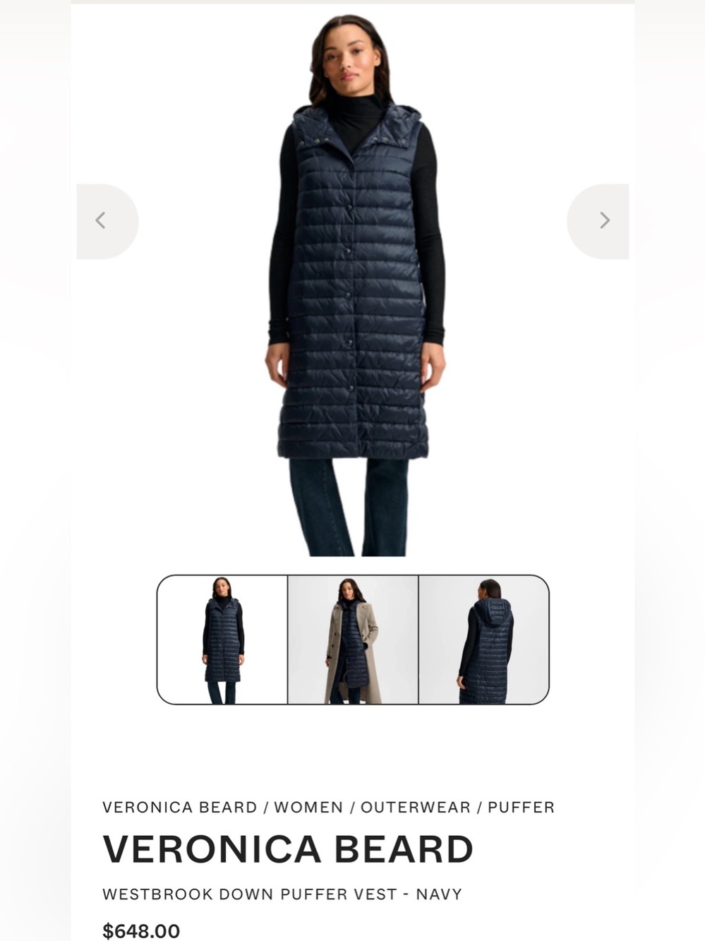 Veronica Beard Westbrook Down dark NAVY Quilted Hooded Puffer Vest